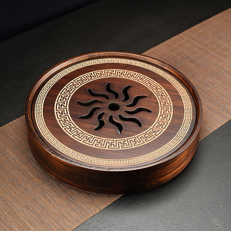 Tavă de ceai din bambus, stil chinezesc retro elegant, rotundă, pentru întâmpinarea oaspeților, potrivită pentru birou sau casă, interior, pentru degustarea ceaiului