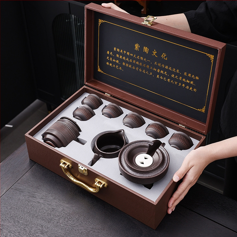 Set de ceai din ceramică din argilă purpurie, semi-automat, pentru casă și birou, cadou elegant