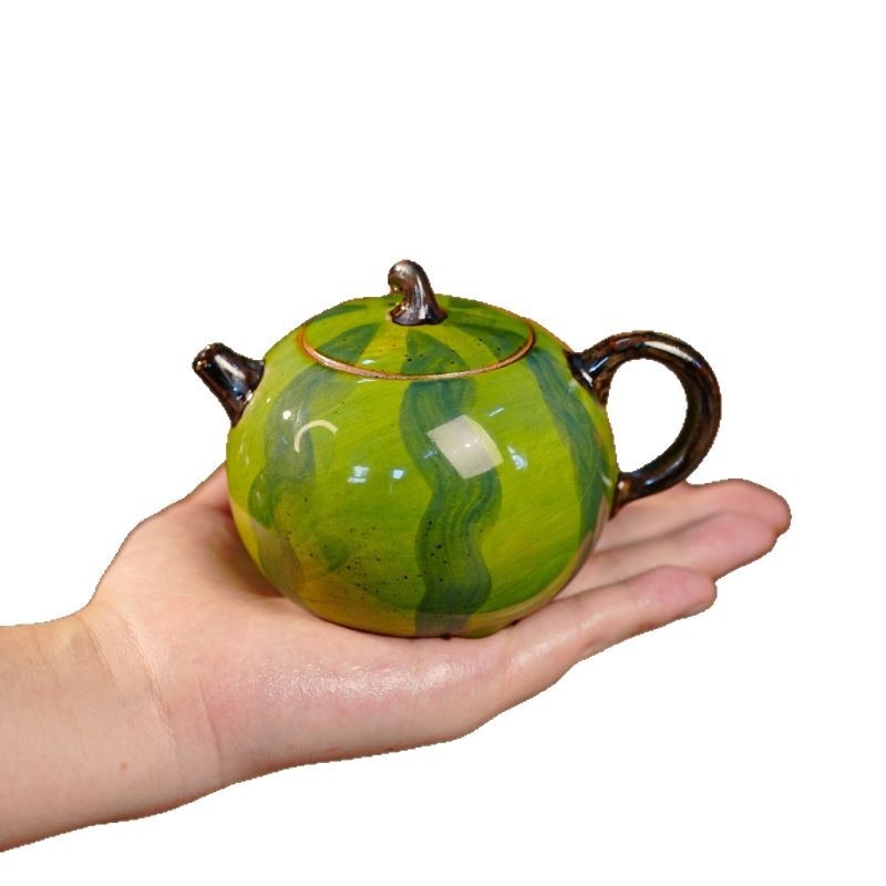 Ceainic cu motiv Pufferfish și Watermelon, set Kung Fu de ceai, un ceainic, porțelan alb, pictură manuală în stil pictură în ulei