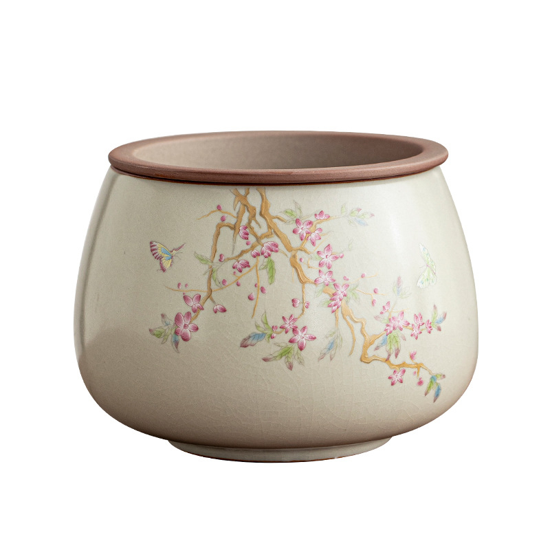 Vas ceramic pentru resturi de ceai, destinat ceremoniei de ceai acasă, cu recipient pentru spălarea ceaiului și accesorii de servire