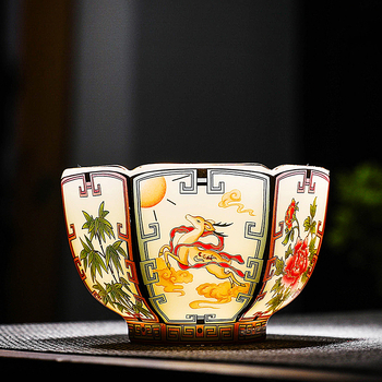 Ceașcă hexagonală de degustare a ceaiului pentru atragerea bogăției – ceașcă ceramică personală pentru ceai Kung Fu, ceașcă unică, de înaltă calitate, cadou
