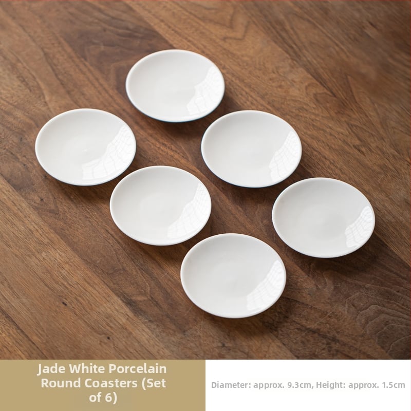 Accesorii pentru setul de ceai Kung Fu din mutton-fat jade — suporturi ceramice pentru cești, farfurioare rotunde, vas pentru condimente, platou pentru fructe, farfurioare mici, Chinese pastries