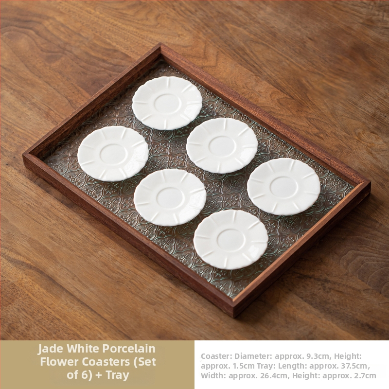 Accesorii pentru setul de ceai Kung Fu din mutton-fat jade — suporturi ceramice pentru cești, farfurioare rotunde, vas pentru condimente, platou pentru fructe, farfurioare mici, Chinese pastries