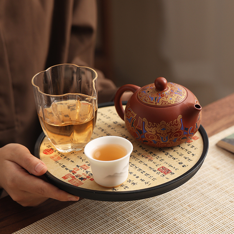 Tavă ceramică pentru ceai, suport absorbant și tavă mică de uscare rapidă, stil chinezesc retro Kung Fu accesorii pentru ceai