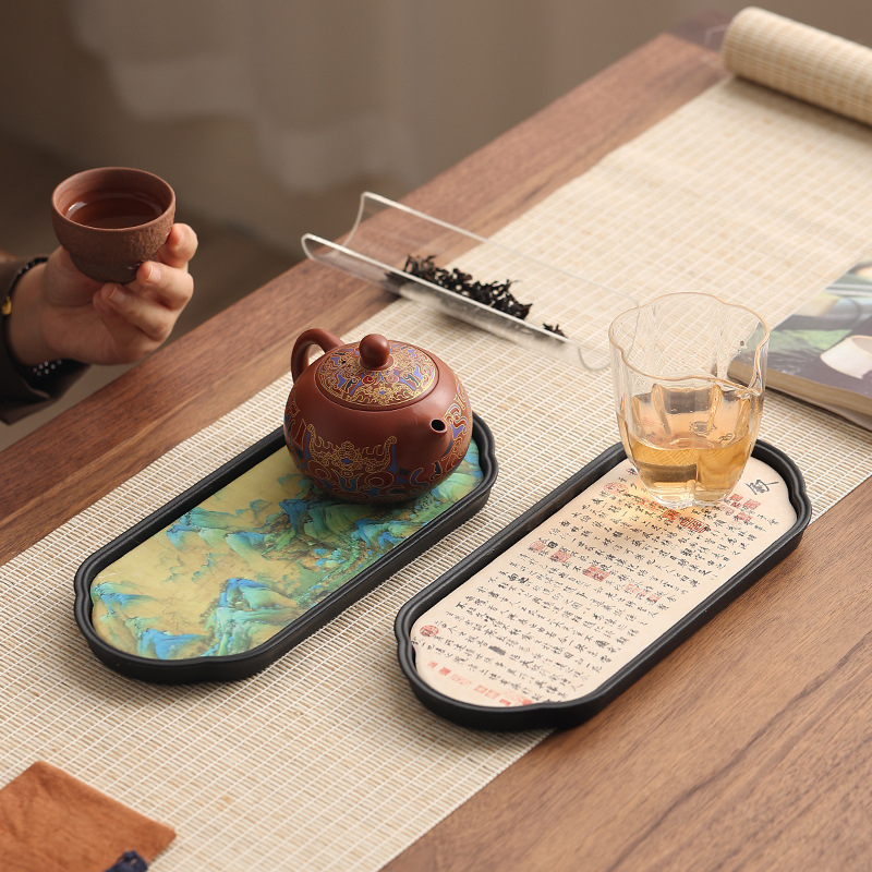Tavă ceramică pentru ceai, suport absorbant și tavă mică de uscare rapidă, stil chinezesc retro Kung Fu accesorii pentru ceai