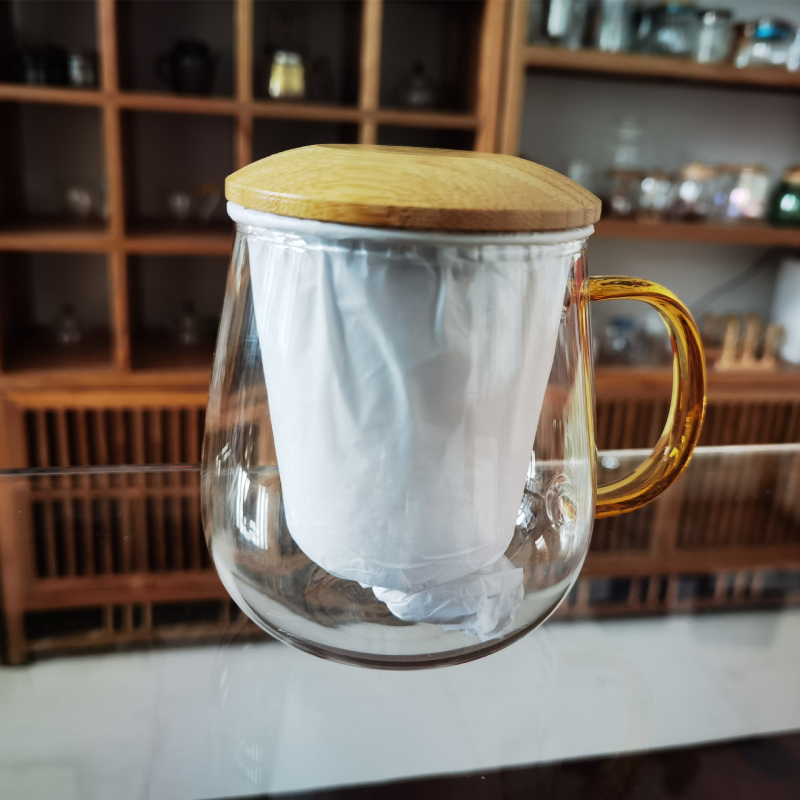 Cană de ceai din sticlă rezistentă la căldură, cu filtru și mâner, transparentă, pentru casă și birou