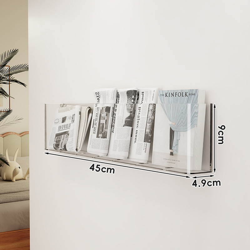 Raft din acrilic, montat pe perete, pentru cărți și reviste, transparent