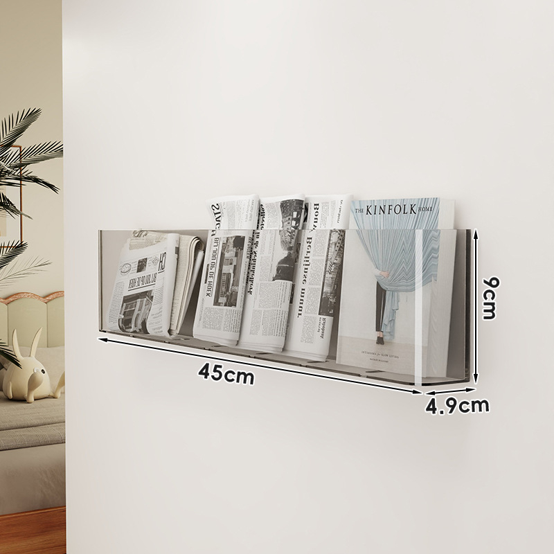 Raft din acrilic, montat pe perete, pentru cărți și reviste, transparent