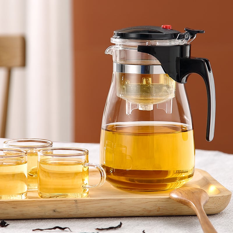 Ceainic din sticlă cu separare a apei și filtrare cu un singur buton, 500 ml, pentru uz casnic.