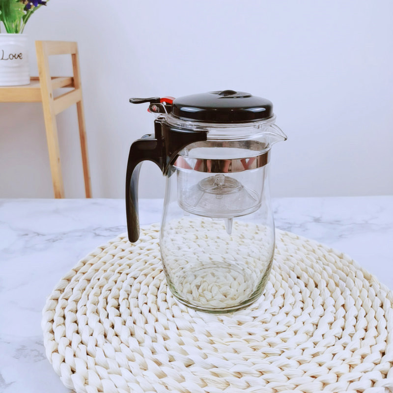 Ceainic din sticlă cu separare a apei și filtrare cu un singur buton, 500 ml, pentru uz casnic.