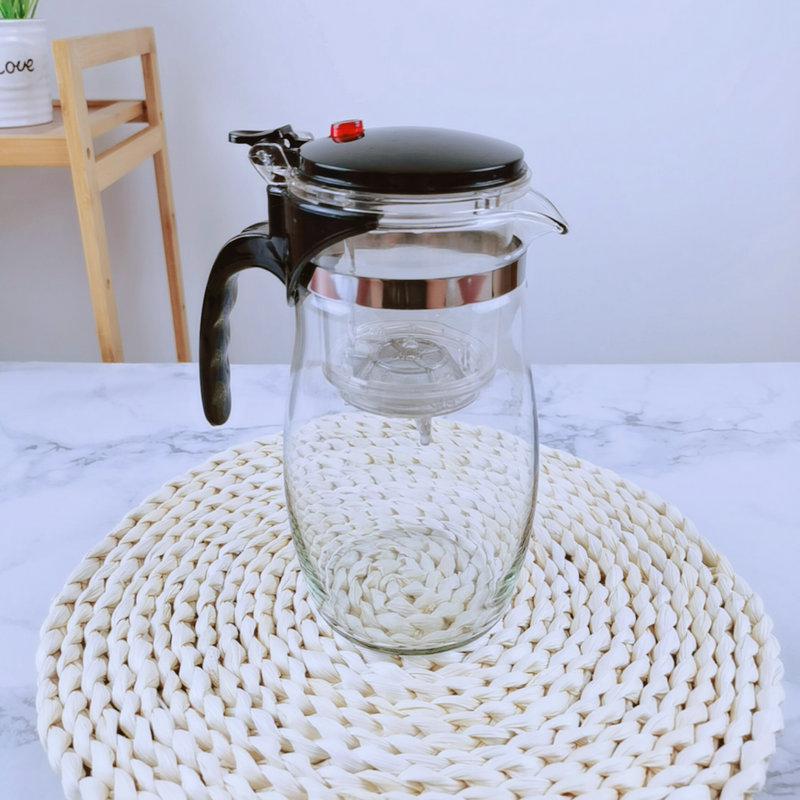 Ceainic din sticlă cu separare a apei și filtrare cu un singur buton, 500 ml, pentru uz casnic.