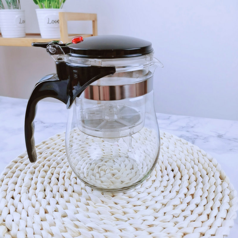 Ceainic din sticlă cu separare a apei și filtrare cu un singur buton, 500 ml, pentru uz casnic.