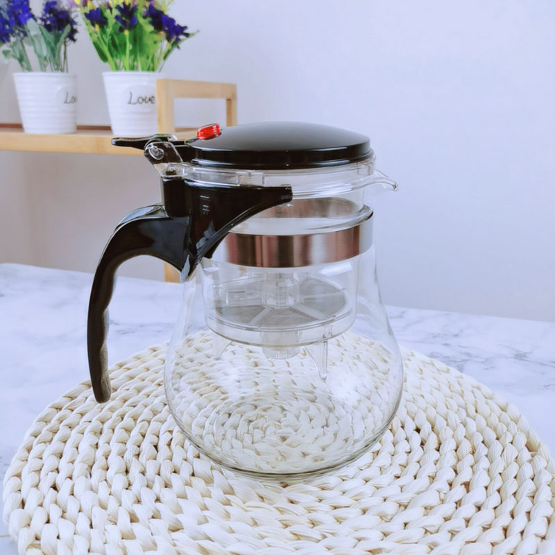 Ceainic din sticlă cu separare a apei și filtrare cu un singur buton, 500 ml, pentru uz casnic.