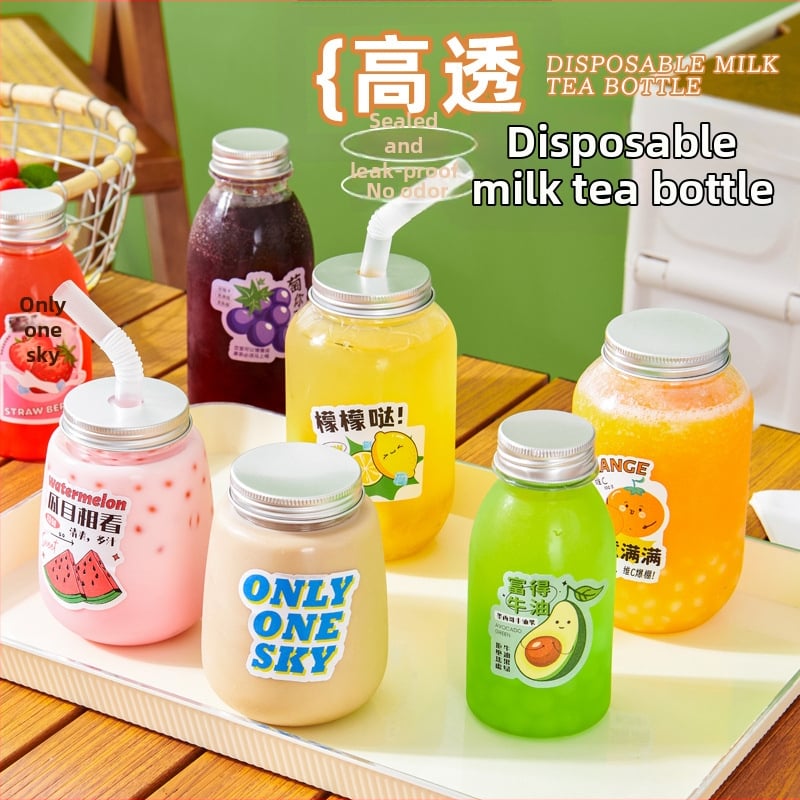 Pahar plastic de unică folosință pentru ceai cu lapte, cu capac, stil modern, pentru sucuri și băuturi reci, capacitate sub 100 ml