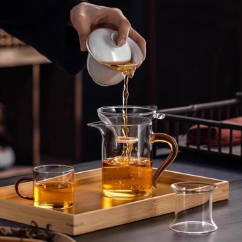 Ceainic din sticlă cu separare apă-ceai, filtru pentru ceai negru, set de ceai pentru birou