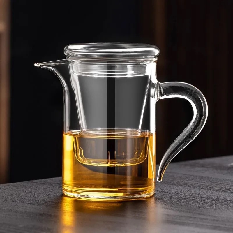 Ceainic din sticlă cu separare apă-ceai, filtru pentru ceai negru, set de ceai pentru birou