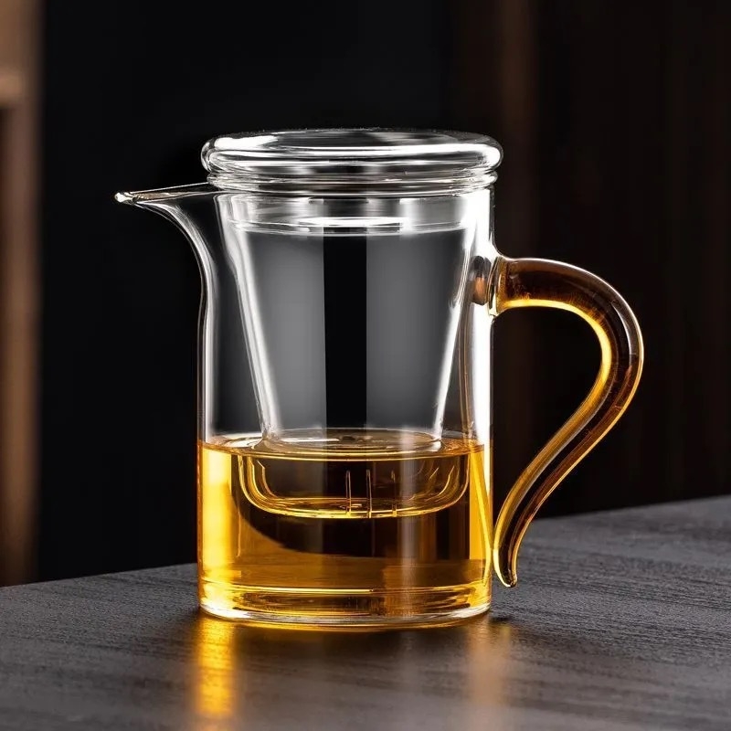 Ceainic din sticlă cu separare apă-ceai, filtru pentru ceai negru, set de ceai pentru birou