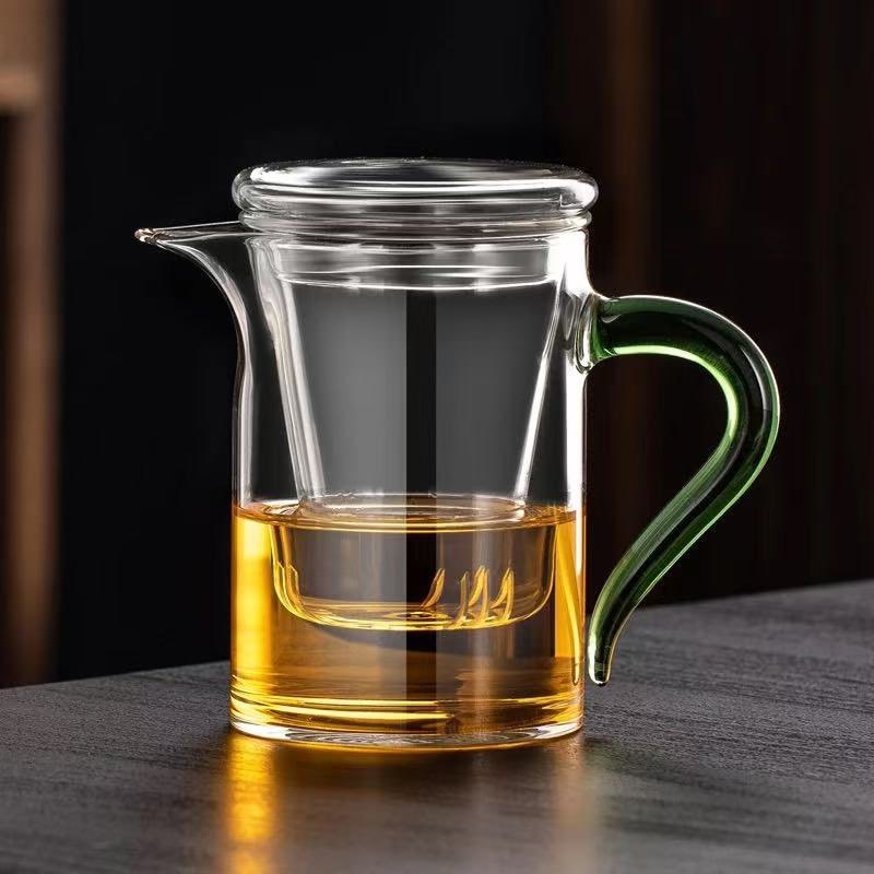 Ceainic din sticlă cu separare apă-ceai, filtru pentru ceai negru, set de ceai pentru birou