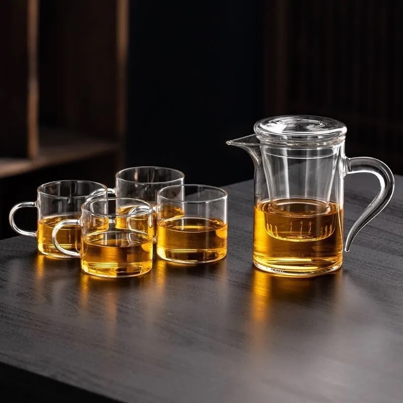 Ceainic din sticlă cu separare apă-ceai, filtru pentru ceai negru, set de ceai pentru birou