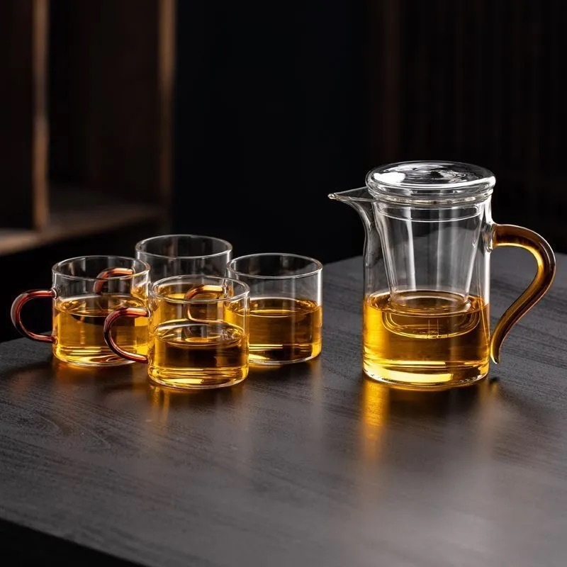 Ceainic din sticlă cu separare apă-ceai, filtru pentru ceai negru, set de ceai pentru birou