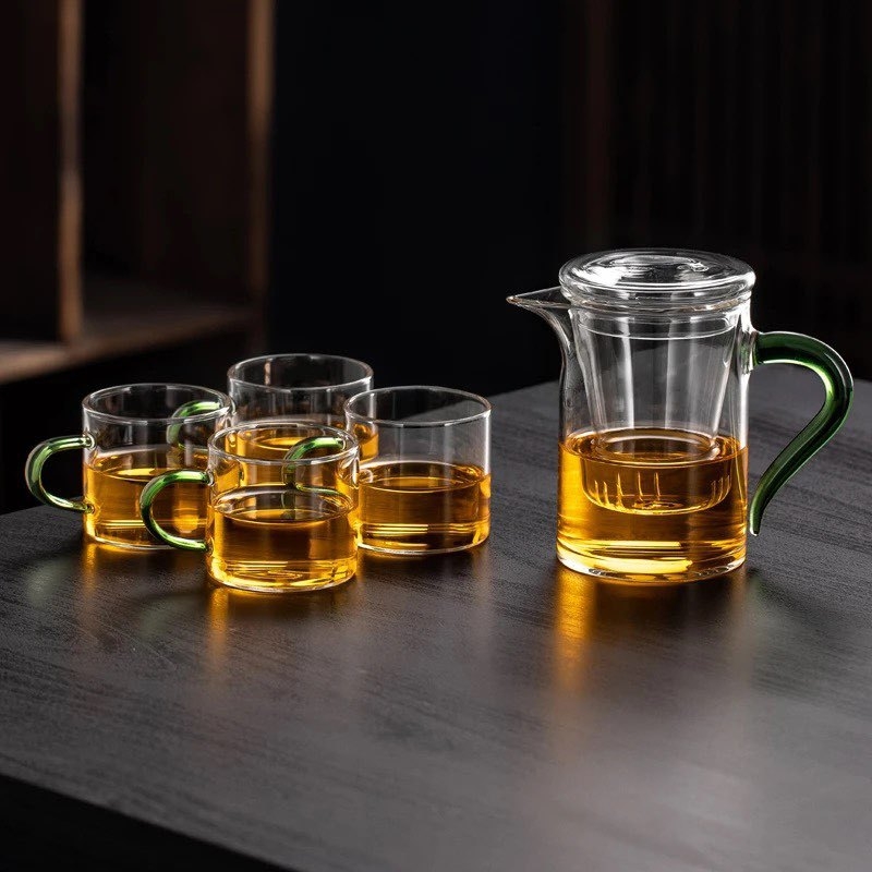 Ceainic din sticlă cu separare apă-ceai, filtru pentru ceai negru, set de ceai pentru birou