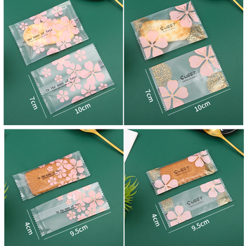 Pungi transparente pentru ambalarea nugatului cu design floare de cireș și fulgi de zăpadă, sigilate