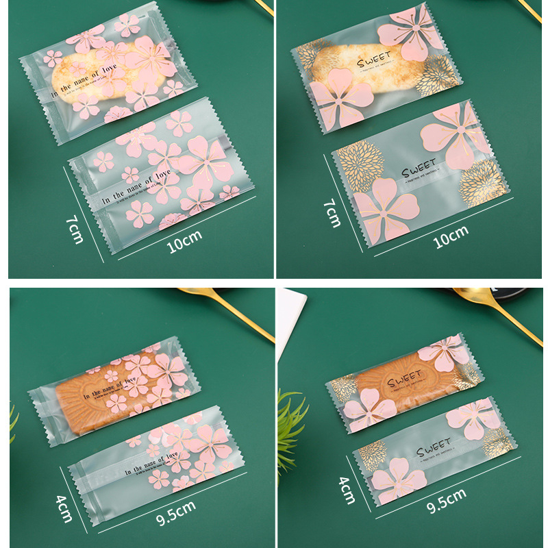 Pungi transparente pentru ambalarea nugatului cu design floare de cireș și fulgi de zăpadă, sigilate