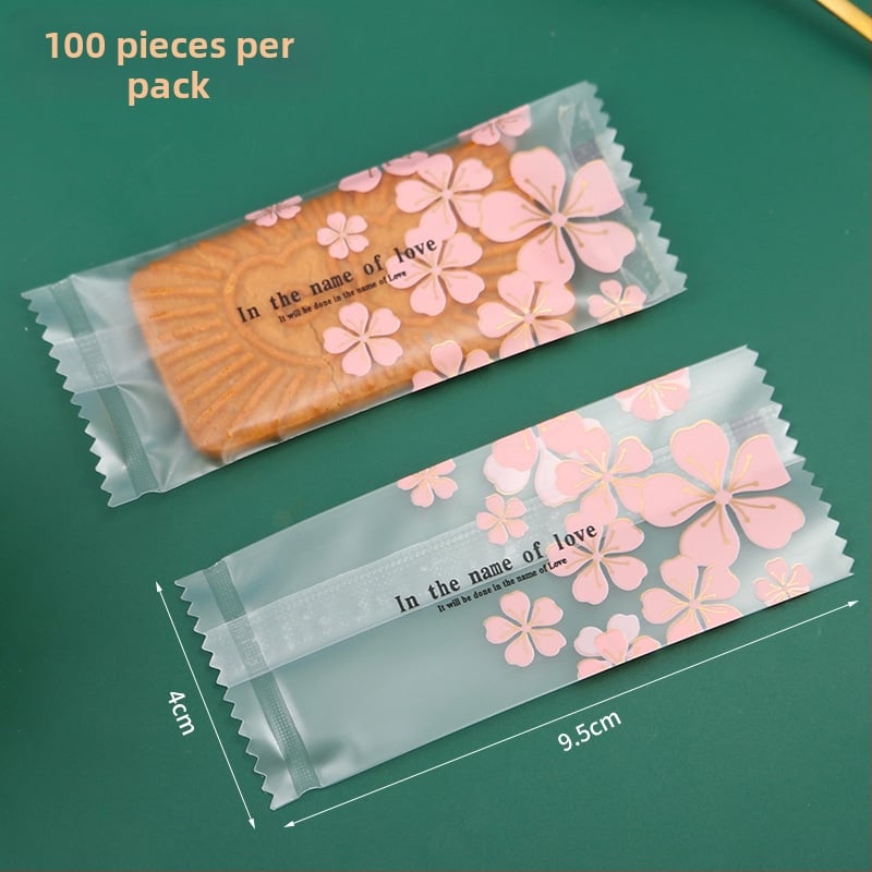 Pungi transparente pentru ambalarea nugatului cu design floare de cireș și fulgi de zăpadă, sigilate