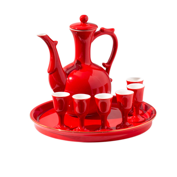 Set ceramic pentru vin cu distribuitor, pahare de toast pentru nuntă, pahare înalte, încălzitor de vin și tavă în stil chinezesc.