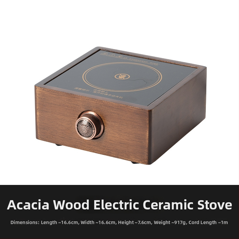 Ceainic din sticlă cu mâner din lemn de nuc, pentru plită electrică ceramică, mic aparat de preparare a ceaiului cu separare ceai-apă