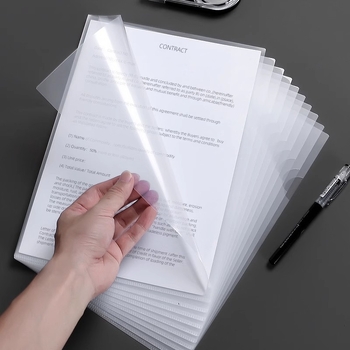 Mapă A4 transparentă în formă de L, cu capac pentru două pagini, îngroșată, buzunar pentru documente de o singură pagină, organizator de documente