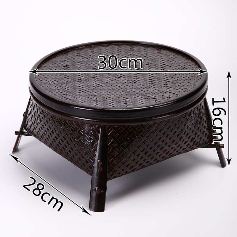 Cutie rotundă din bambus, lacuită, stil japonez, cu capac, pentru seturi de ceai