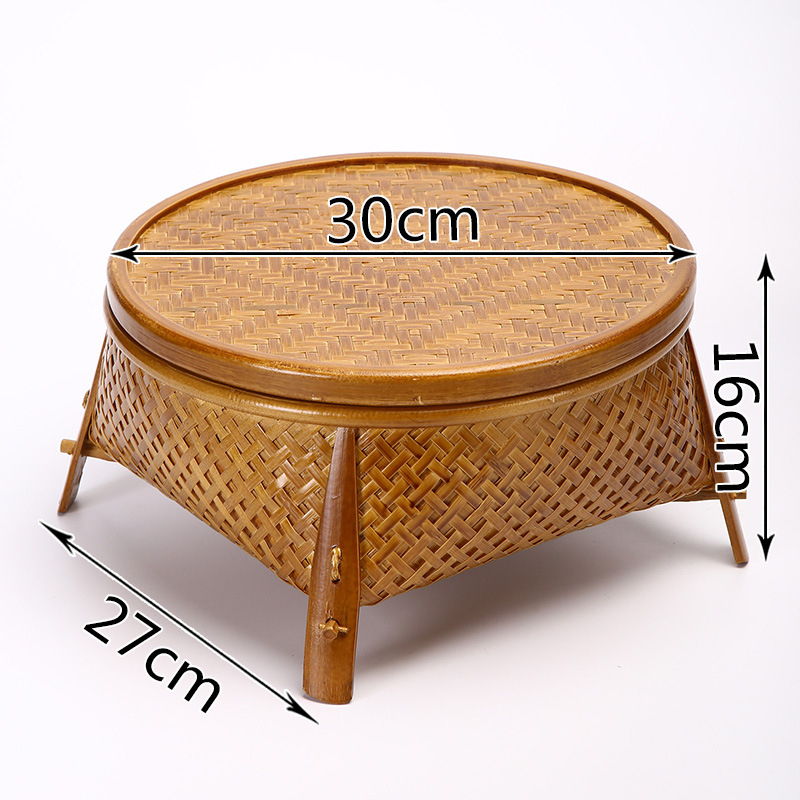 Cutie rotundă din bambus, lacuită, stil japonez, cu capac, pentru seturi de ceai