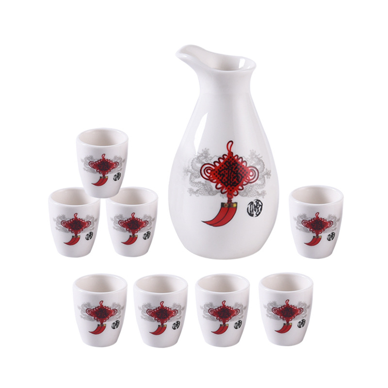 Set porțelén pentru băuturi, 9 piese, dozator de lichior, accesorii de vin, stil modern minimalist