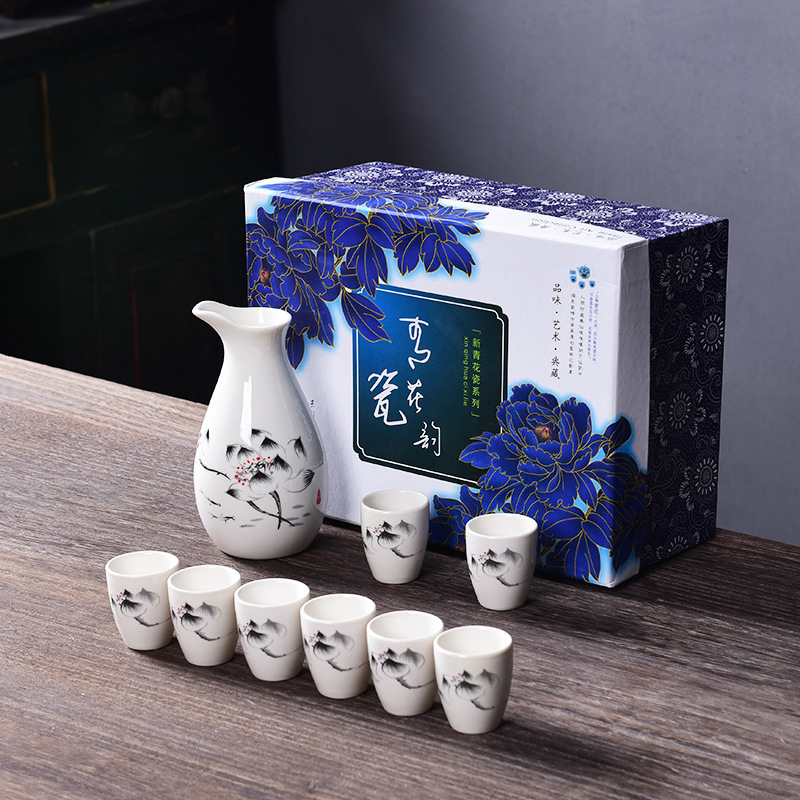 Set porțelén pentru băuturi, 9 piese, dozator de lichior, accesorii de vin, stil modern minimalist