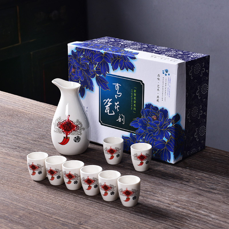 Set porțelén pentru băuturi, 9 piese, dozator de lichior, accesorii de vin, stil modern minimalist