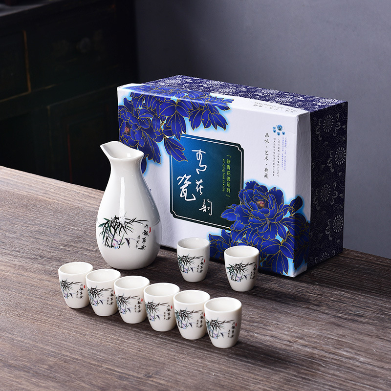 Set porțelén pentru băuturi, 9 piese, dozator de lichior, accesorii de vin, stil modern minimalist