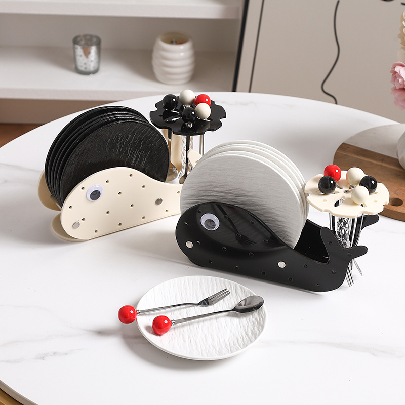 Set de furculițe pentru fructe din oțel inoxidabil cu lingură de desert și raft de depozitare – design proaspăt și drăguț, stil japonez-coreean, Lashangtao