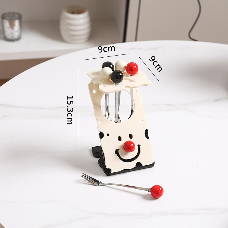 Set de furculițe pentru fructe din oțel inoxidabil cu lingură de desert și raft de depozitare – design proaspăt și drăguț, stil japonez-coreean, Lashangtao