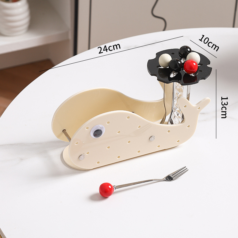 Set de furculițe pentru fructe din oțel inoxidabil cu lingură de desert și raft de depozitare – design proaspăt și drăguț, stil japonez-coreean, Lashangtao