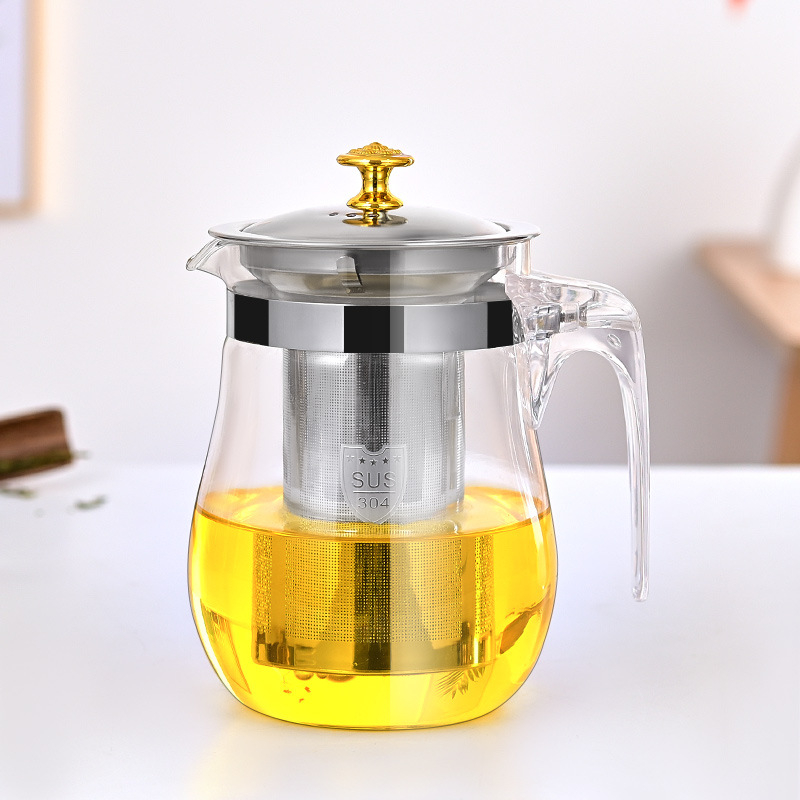 Ceainic din sticlă rezistent la căldură pentru ceai cu flori, separare ceai-apă, stil Kung Fu, filtru din oțel inoxidabil 304, model nou