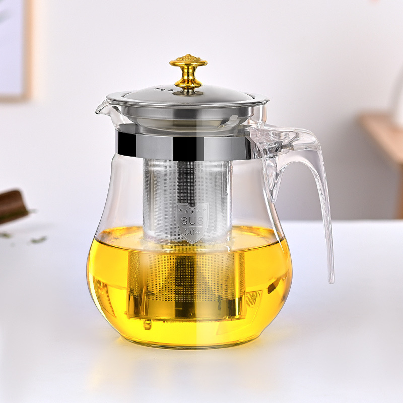 Ceainic din sticlă rezistent la căldură pentru ceai cu flori, separare ceai-apă, stil Kung Fu, filtru din oțel inoxidabil 304, model nou