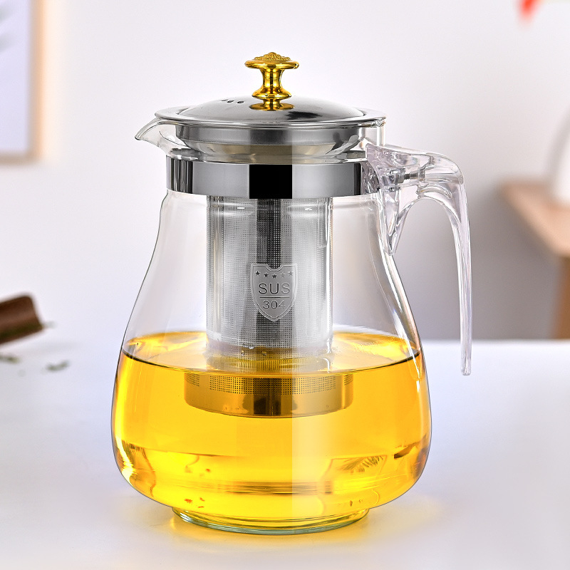 Ceainic din sticlă rezistent la căldură pentru ceai cu flori, separare ceai-apă, stil Kung Fu, filtru din oțel inoxidabil 304, model nou