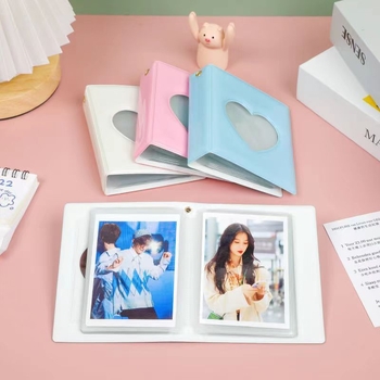 Album mic pentru carduri cu decupaj în formă de inimă și suprafață oglindită, copertă uni, pentru fotografii Polaroid de 2x3 inch, depozitare pentru fani