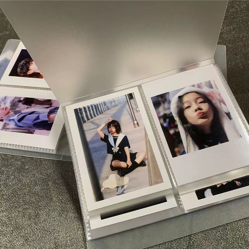 Album mic pentru carduri cu decupaj în formă de inimă și suprafață oglindită, copertă uni, pentru fotografii Polaroid de 2x3 inch, depozitare pentru fani