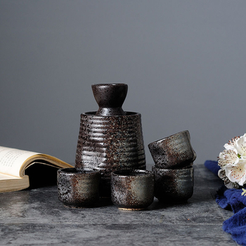 Set de sake în stil japonez, cu decanter vintage, încălzitor și cupe pentru uz casnic
