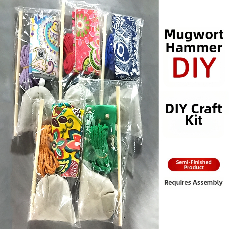 Mugwort kladivo – Ručne vyrobené DIY masážne kladivo so saténovým brokátovým materiálovým balíčkom (polovytvorený wellness kladivo)