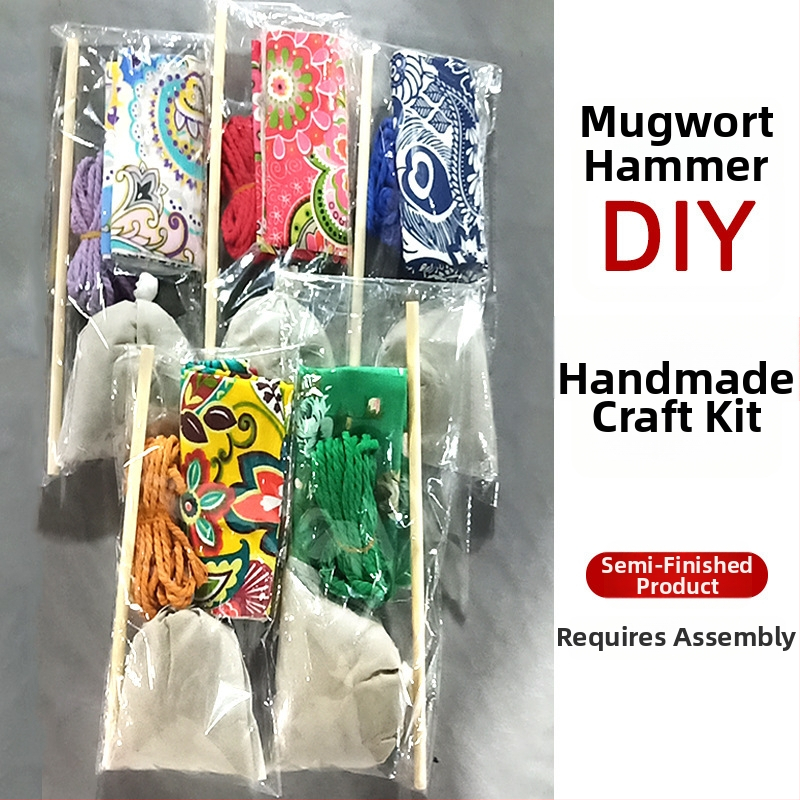 Mugwort kladivo – Ručne vyrobené DIY masážne kladivo so saténovým brokátovým materiálovým balíčkom (polovytvorený wellness kladivo)