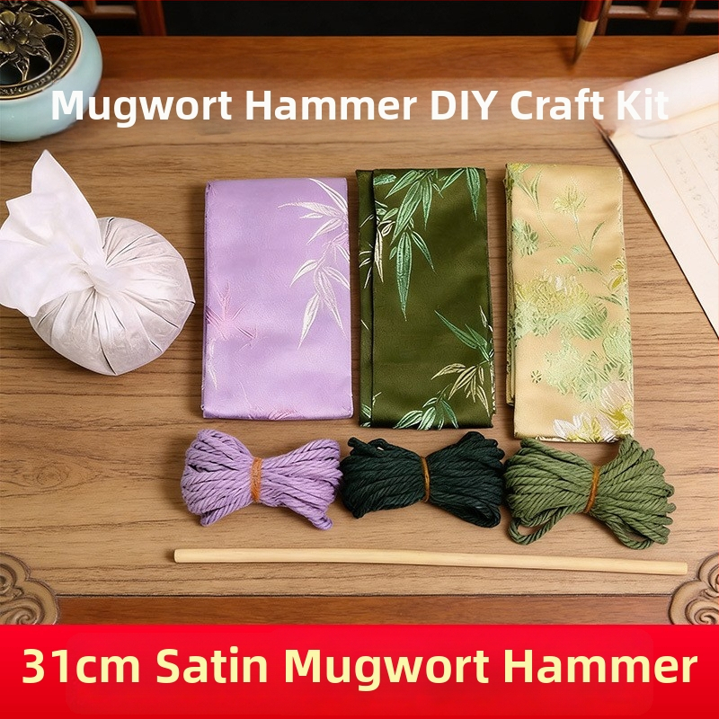 Mugwort kladivo – Ručne vyrobené DIY masážne kladivo so saténovým brokátovým materiálovým balíčkom (polovytvorený wellness kladivo)