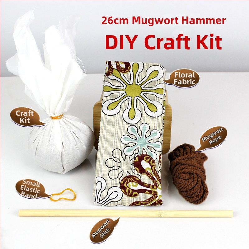 Mugwort kladivo – Ručne vyrobené DIY masážne kladivo so saténovým brokátovým materiálovým balíčkom (polovytvorený wellness kladivo)